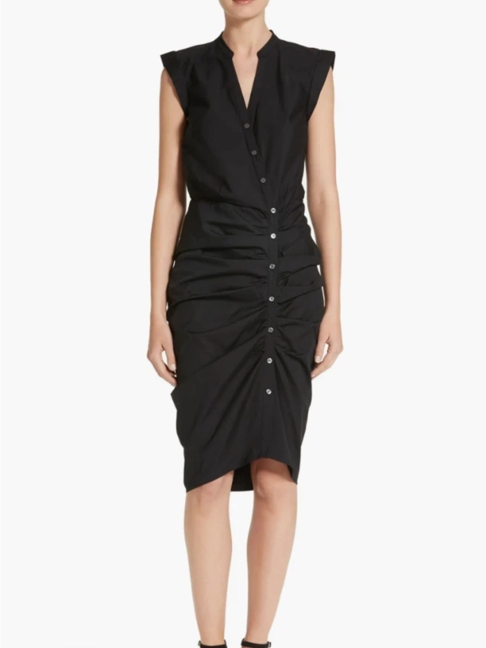 Veronica Beard Black Ruched Button Front Midi Dress Size 0